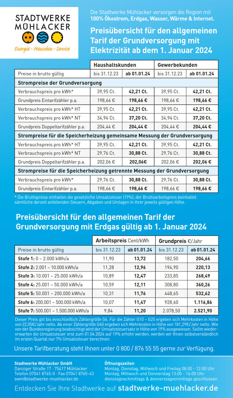 Preisübersicht